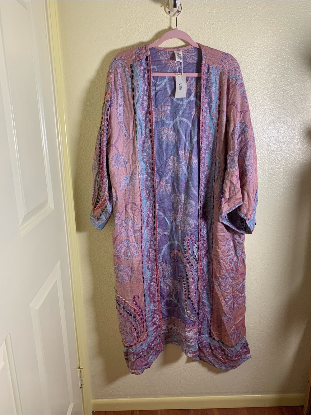NWOT Raj Lavender-Pink and Light Blue Boho Kimono Coat, Size OS